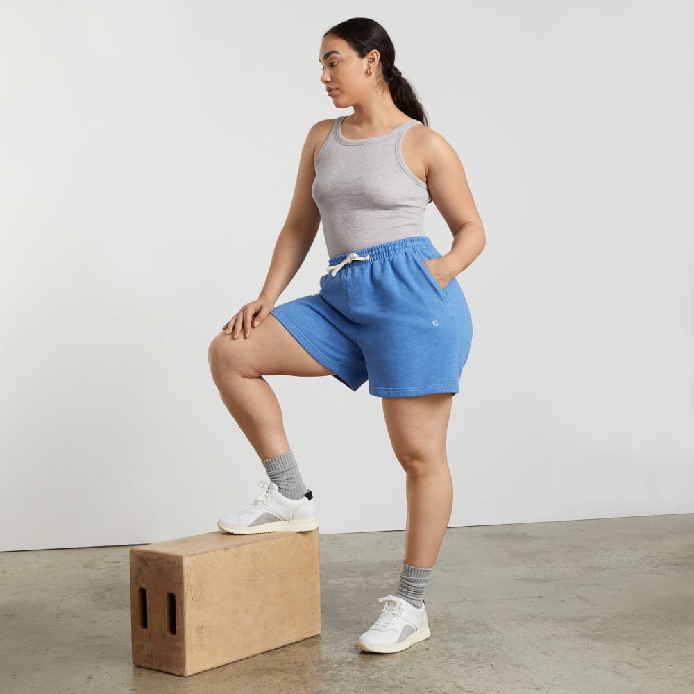 The Track Long Sweatshort | Heathered Denim
