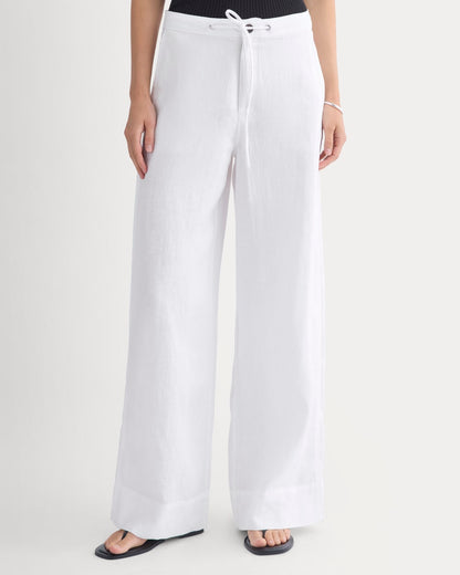 Wide-Leg Drawstring Pant in Linen | White