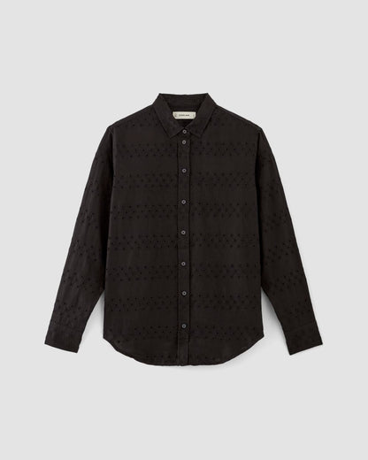 The Linen Eyelet Relaxed Shirt | Black Eyelet