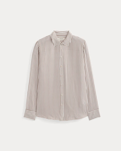 The Must-Have Shirt in Washable Silk | Bone / Toffee Stripe