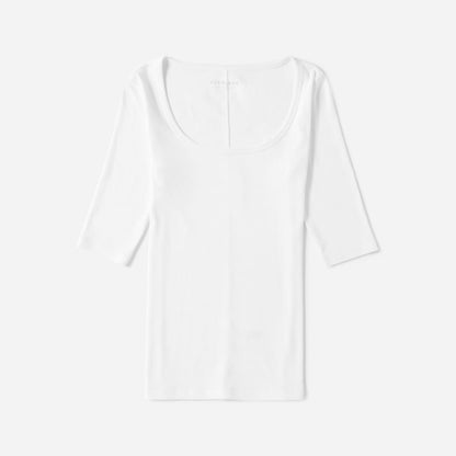 The Luxe Micro-Rib Scoop-Neck Tee | White