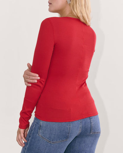 The Luxe Rib Long-Sleeve Crew | Berry Red