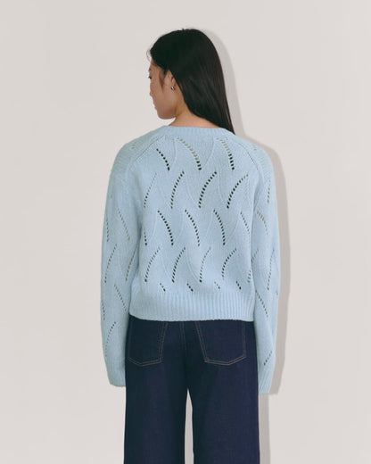 The Pointelle Cardigan in Cloud | Chambray Blue