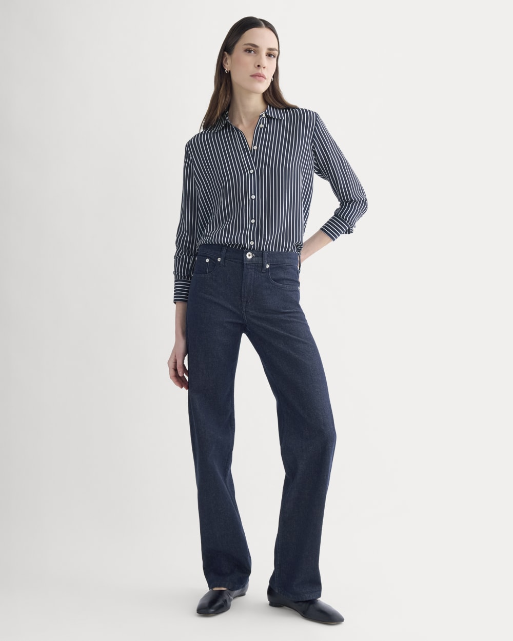 The Must-Have Shirt in Washable Silk | True Navy / Bone Stripe
