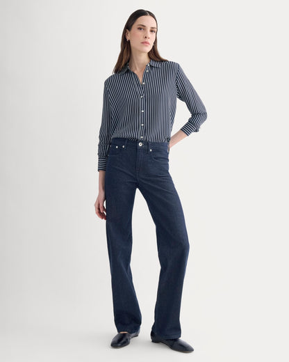 The Must-Have Shirt in Washable Silk | True Navy / Bone Stripe