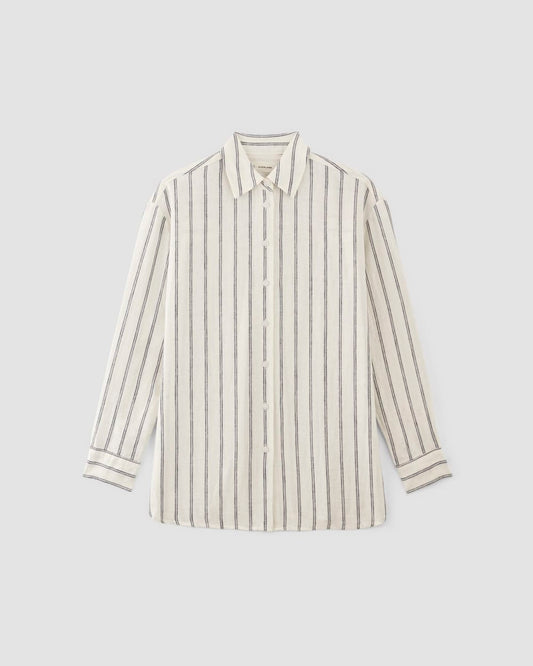The Boyfriend Shirt in Linen | Bone/Navy