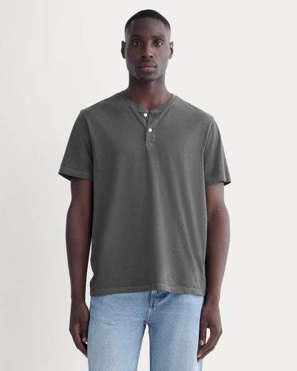 The Essential Organic Garment-Dyed Henley | Black