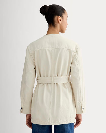 The Long Denim Barrel Jacket | Garment-Dyed Sand