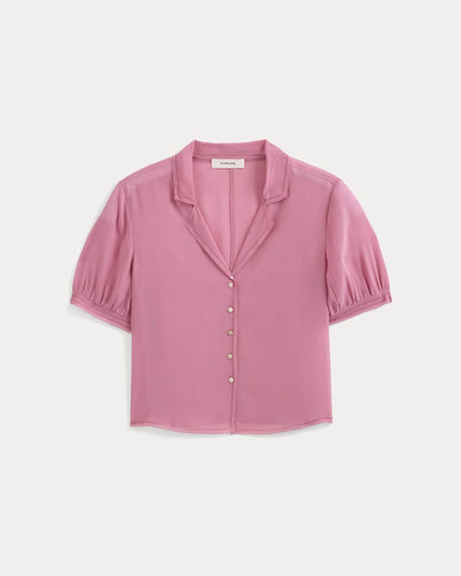 Notch Collar Shirt in Silk Georgette | Heather Rose