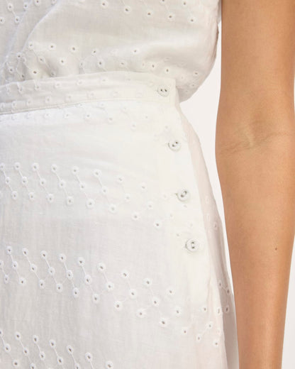 The Linen Eyelet Midi Skirt | White Eyelet