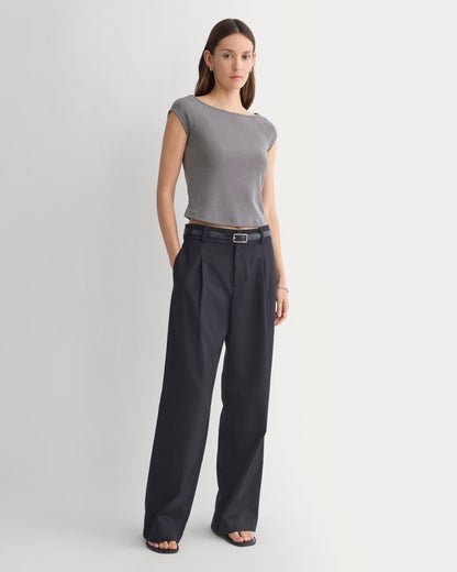 Boatneck Cap-Sleeve Top in Butterknit | Charcoal Grey