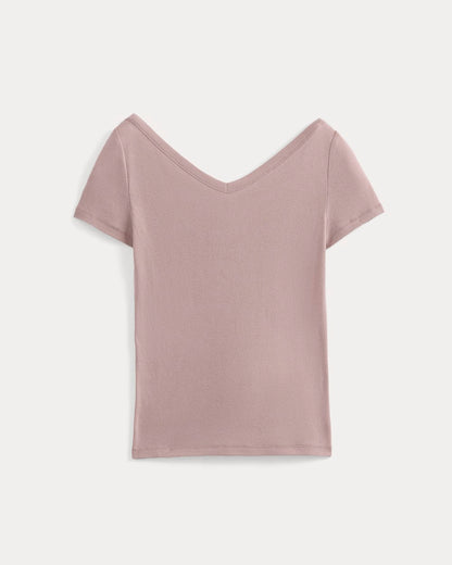Tissue Short-Sleeve V-Neck Top | Dusty Rose