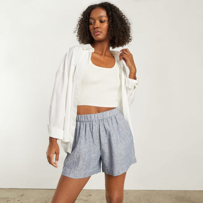 The Linen Boxer Short | Blue / White Pinstripe
