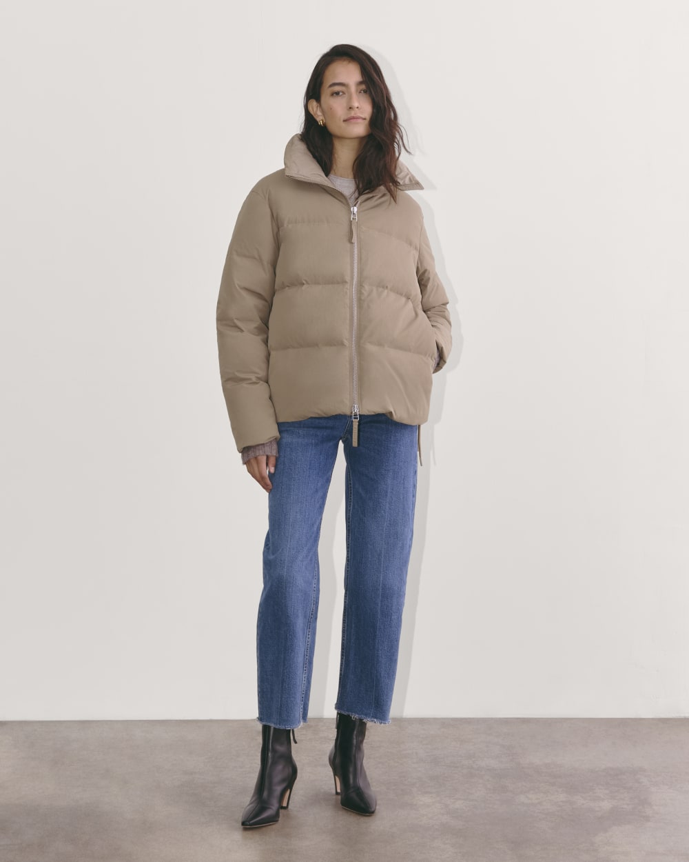 The Puffer Bomber | Taupe Grey