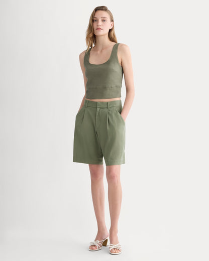 The Square Tank in Stretch Linen | Lichen Green