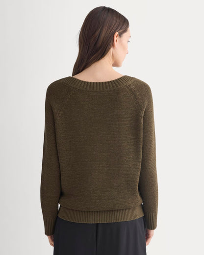 Wide-Neck Crew Sweater in Tape Yarn | Beech
