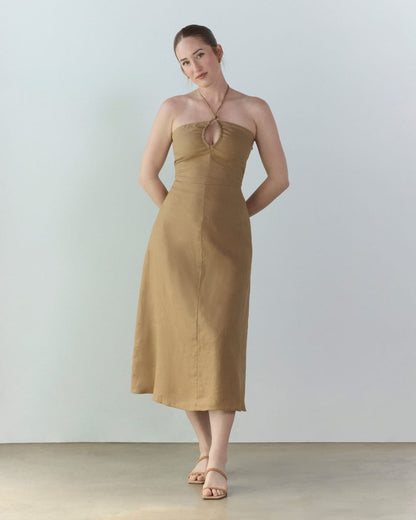 The Linen Halter-Neck Dress | Tiger's Eye