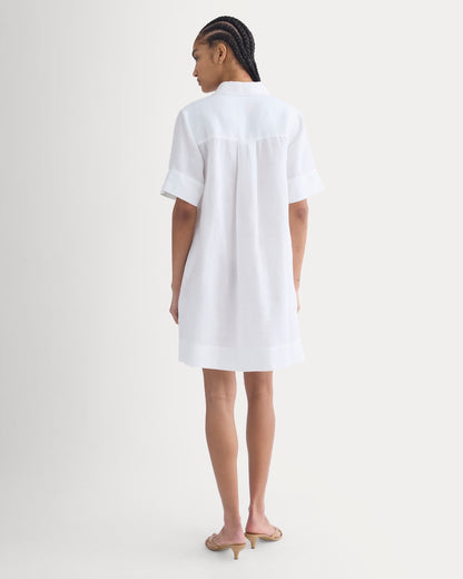 Mini Popover Shirtdress in Linen | White