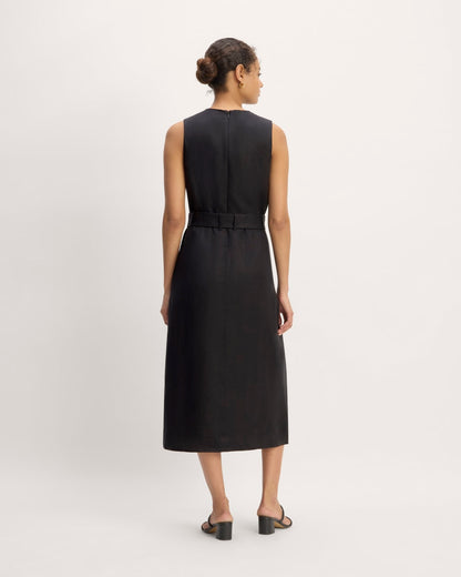 The Linen Belted Midi Dress | Black