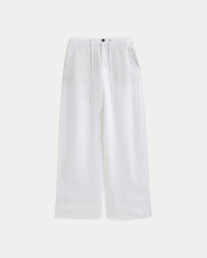 Wide-Leg Drawstring Pant in Linen | White