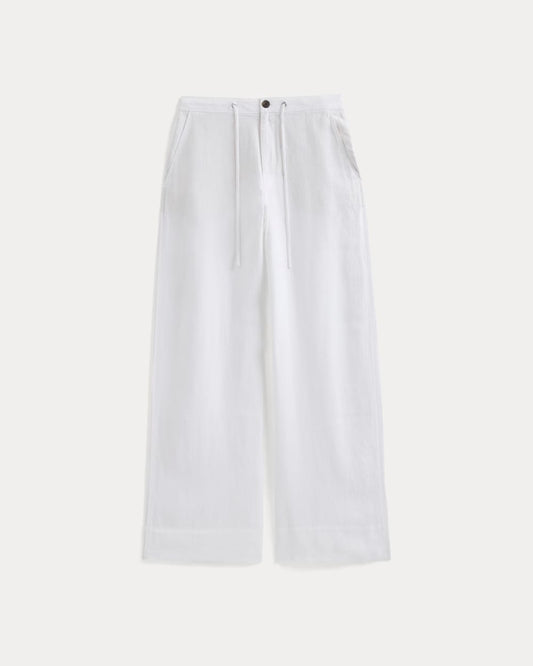 Wide-Leg Drawstring Pant in Linen | White