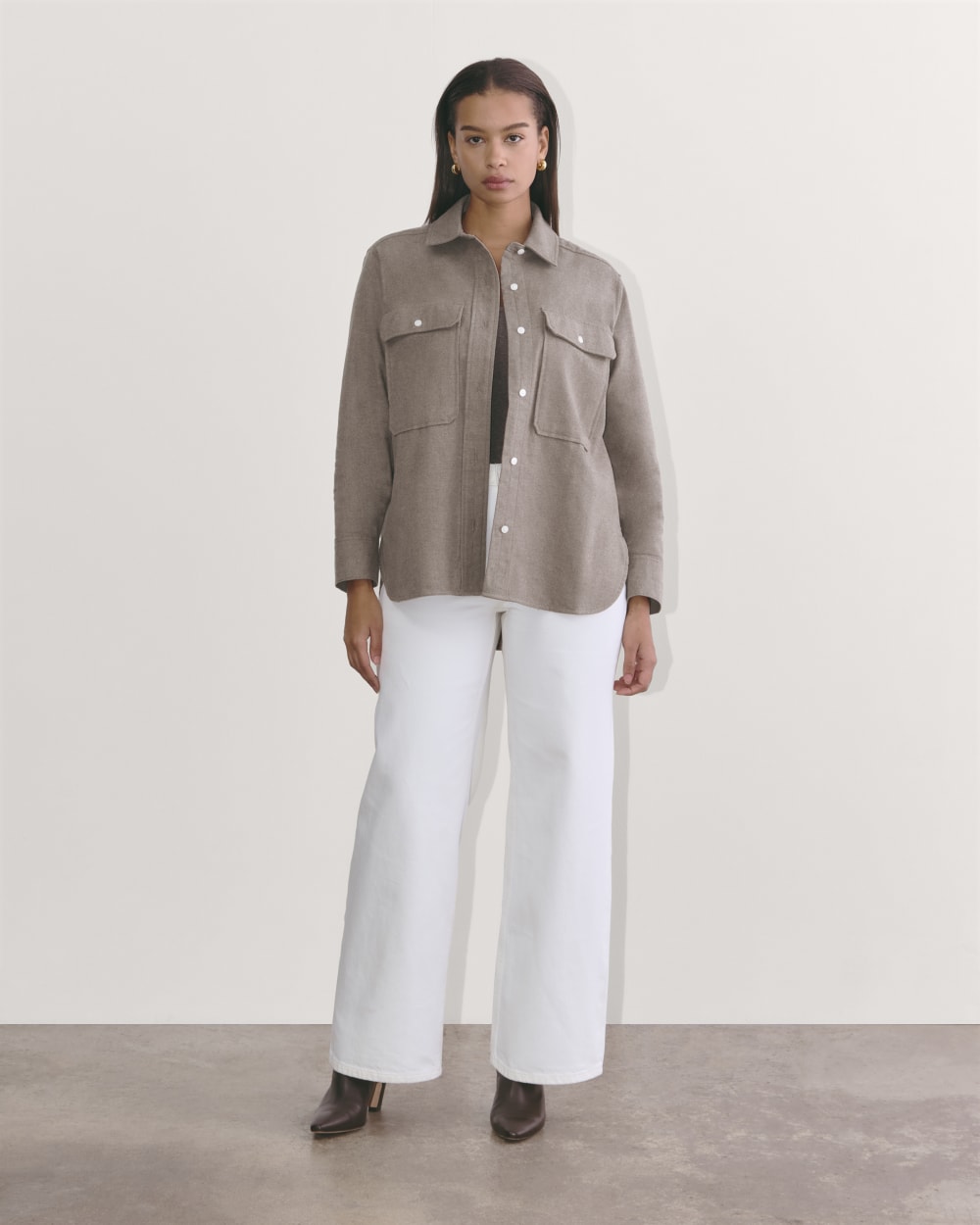 The Boyfriend Shirt in Flannel | Taupe Melange