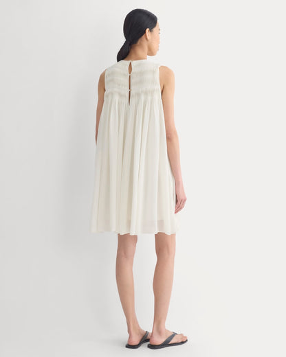 Twisted Pleated Mini Dress in Silk Georgette | Bone