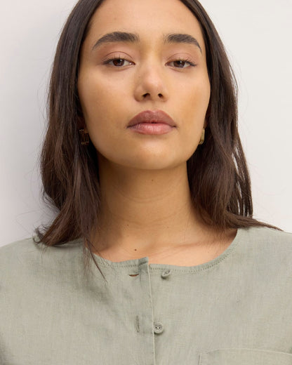 The Popover Shirt in Linen | Sage Green