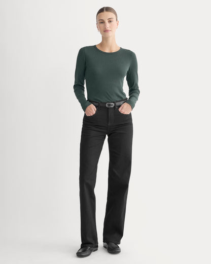 The Luxe Rib Long-Sleeve Crew | Heathered Dark Sea