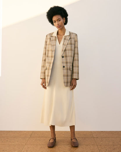 The Oversized Blazer in Buttersmooth | Pale Khaki Plaid