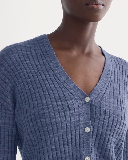 The Ribbed Cardigan in Cotton Linen | Indigo