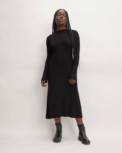 The Ribbed Mock Neck Midi Dress | Black