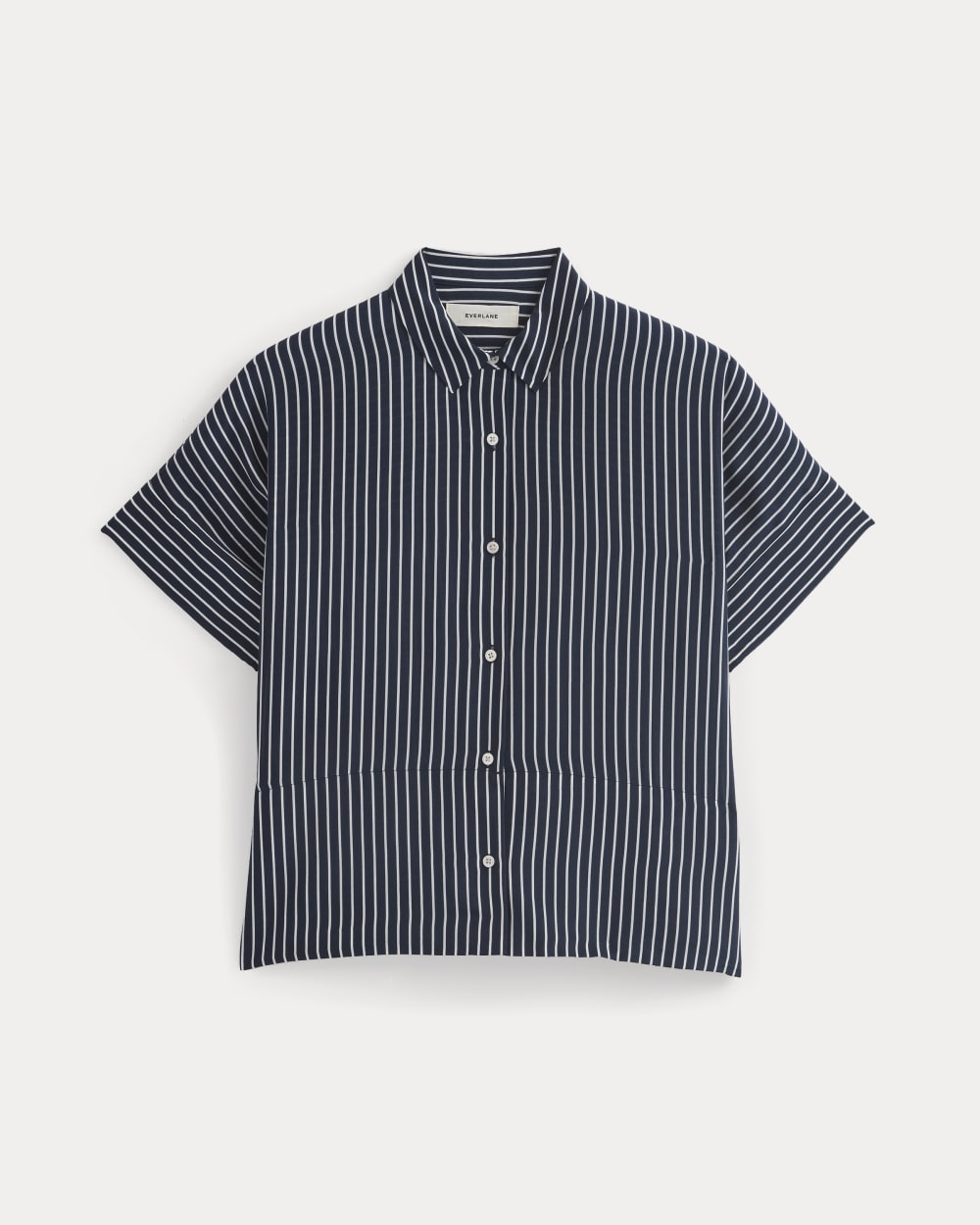 The Boxy Shirt in Washable Silk | True Navy / Bone Stripe