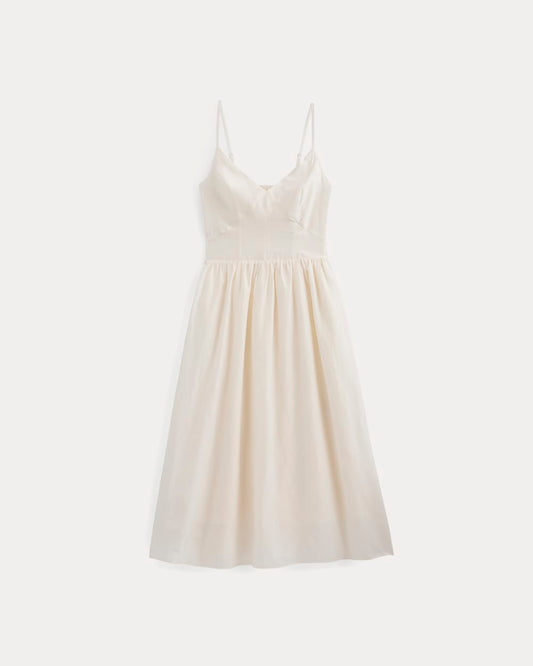 Midi Dress in Cotton Silk Voile | Bone
