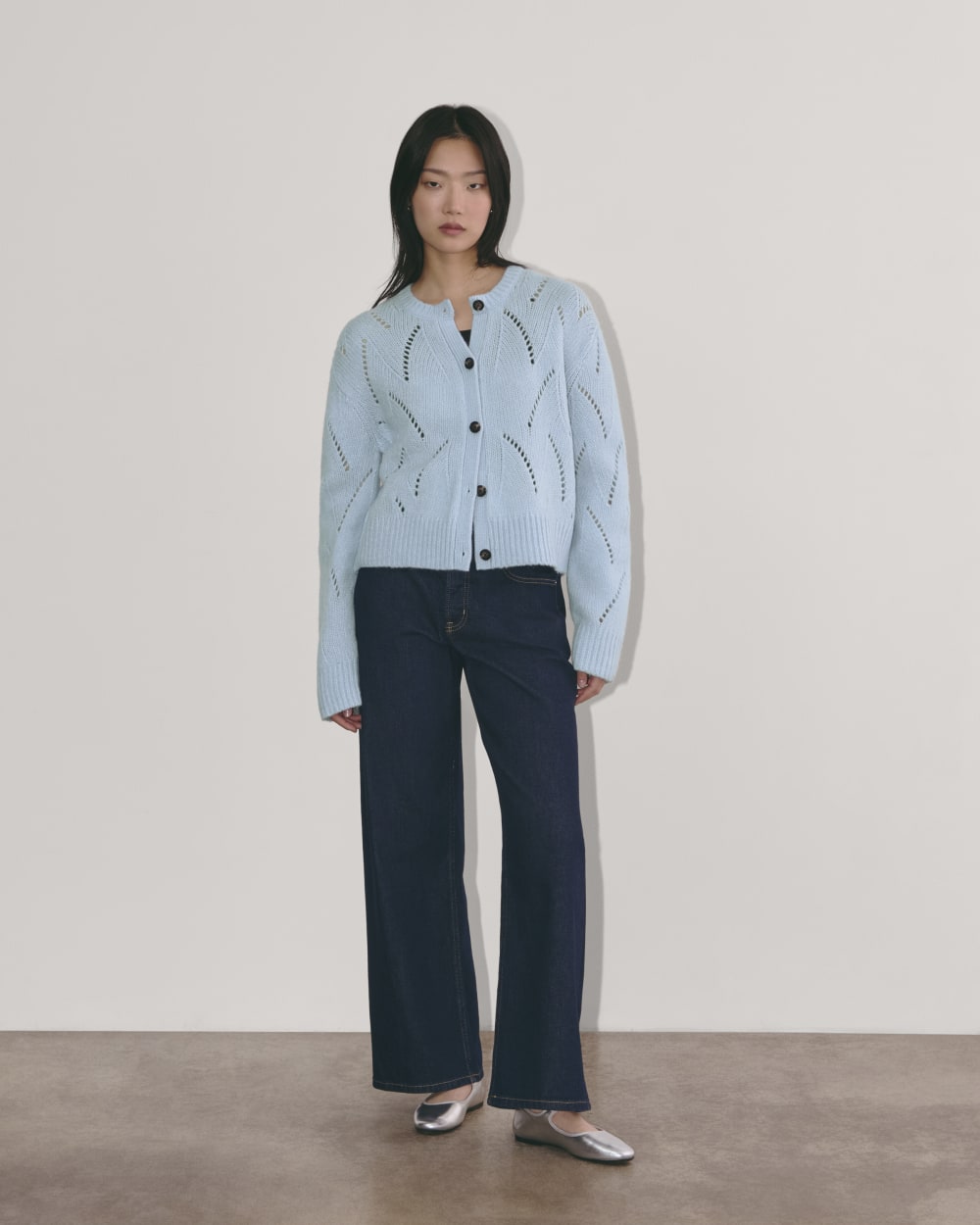 The Pointelle Cardigan in Cloud | Chambray Blue