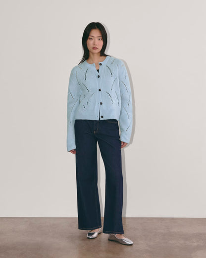 The Pointelle Cardigan in Cloud | Chambray Blue