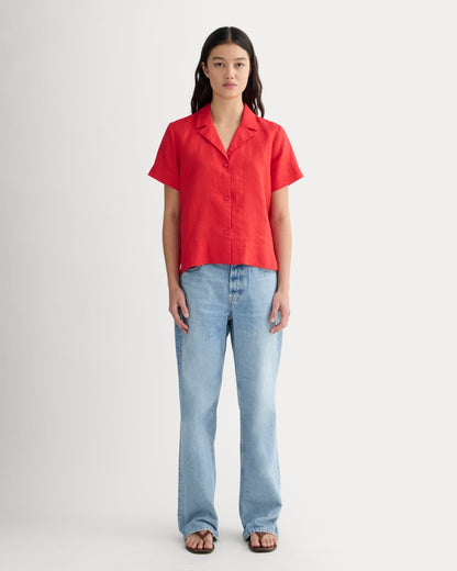 The Notch Shirt in Linen | Classic Red