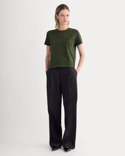 The Box-Cut Tee in Essential Cotton | Dark Green | Pocket
