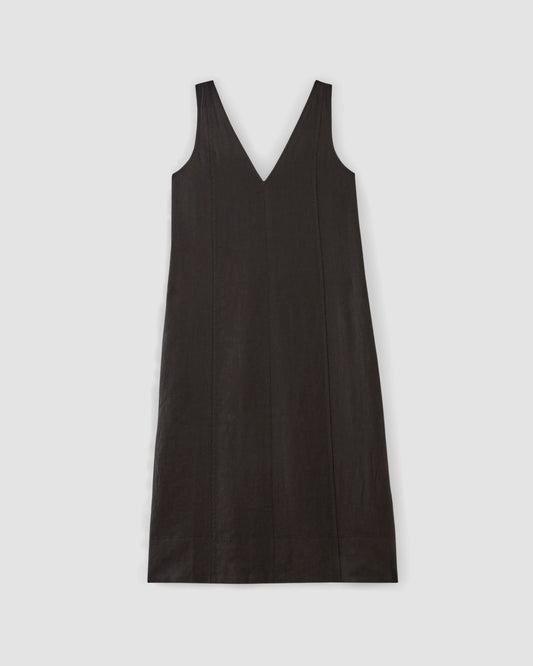 The Linen V-Neck Midi Dress | Black