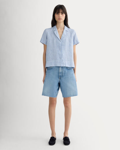 The Notch Shirt in Linen | Bluebell / Bone