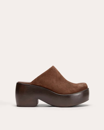The Wooden Puffa Clog | Dark Umber Suede
