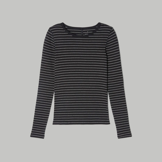 The Luxe Rib Long-Sleeve Crew | Black / Canvas Tan