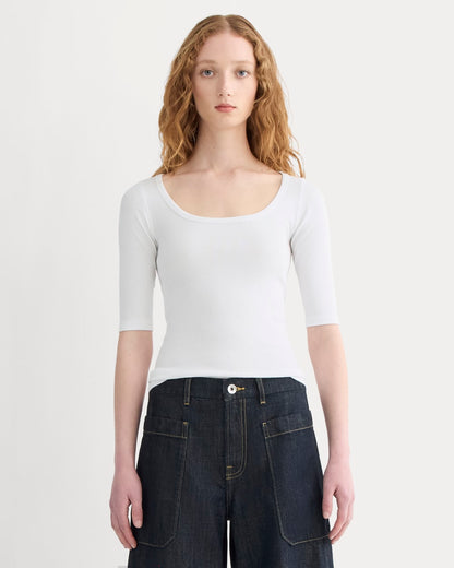 The Luxe Rib Scoop-Neck Tee | White
