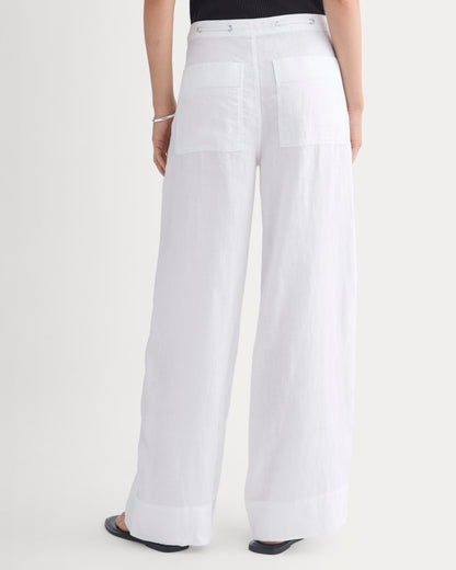 Wide-Leg Drawstring Pant in Linen | White