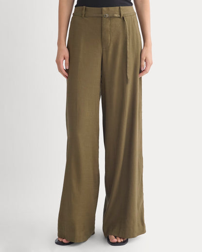 Wide-Leg Belted Pant in Stretch Linen | Beech | Regular