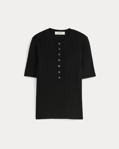 The Short-Sleeve Henley in Ultrasoft Merino | Black