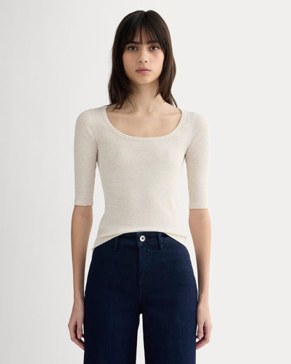The Luxe Rib Scoop-Neck Tee | Heathered Oat