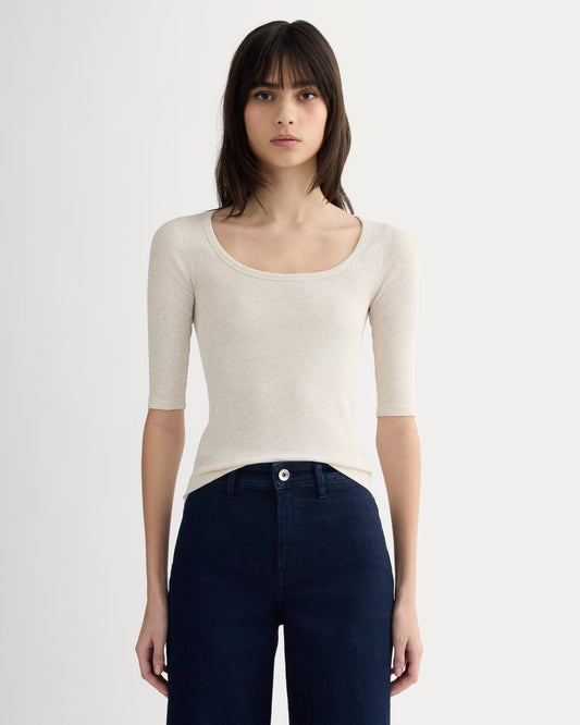 The Luxe Rib Scoop-Neck Tee | Heathered Oat