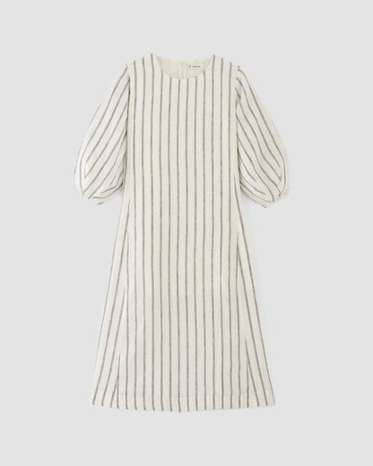 The Linen A-Line Midi Dress | Bone/Navy