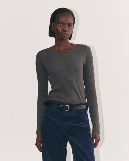 The Luxe Rib Long-Sleeve Crew | Heathered Soot
